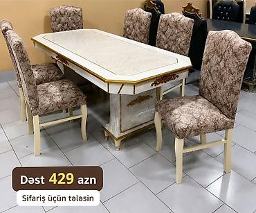 stol dəsdi: Yemək otağı dəsti – masa və 6 stul - Klassik dizayn: ağ/bej — 1