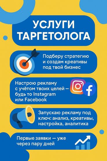 таргетолог: Instagram, Facebook, Анализ, Настройка таргетированной рекламы