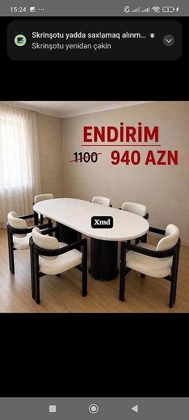 iclas masası: Modern dizaynlı yemək masası dəsti. Dəstə oval formalı ağ masa və 6 — 1