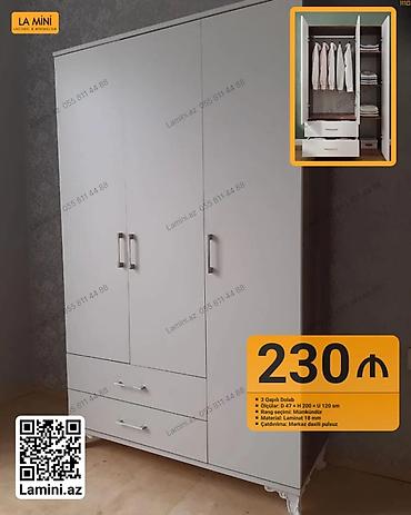 Ev üçün mebel: 3 qapılı paltar dolabı - Ölçülər: dərinlik 47 sm × hündürlük 200 sm × — 1