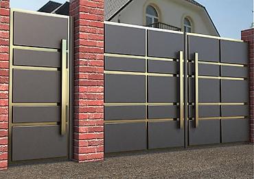 Распашные ворота: Современные уличные ворота и калитки из металлических панелей - Тип — 2