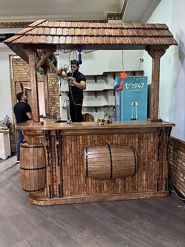 cellek: Rustik taxta bar stendi – damlı dizayn - Material: tam ağac (qəhvəyi — 2