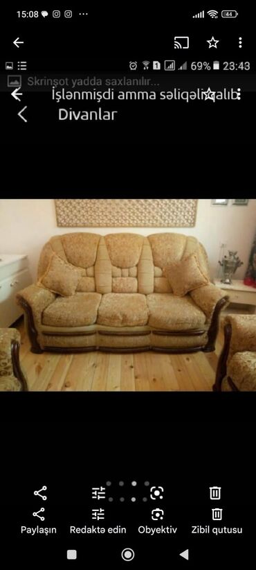 Digər mebel: 2 ci əl 
çox rahat geniş divan 
2 kreslosu ilə birlikdə