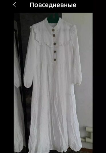 платья белая: Повседневное платье, Made in KG, Лето, Длинная модель, Хлопок, 2XL (EU 44)