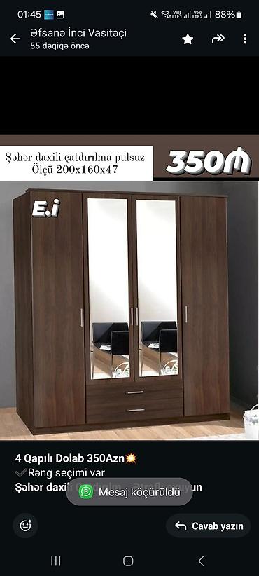 Sifarişlə dolablar: Düz dolab, Yataq otağı üçün, Açılan, Quraşdırıla bilən, 4 qapılı — 4