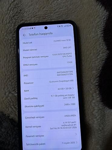 huawei 12se: Huawei Nova 10 SE, 128 GB, rəng - Qara, Barmaq izi — 1