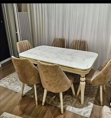 Masa və oturacaq dəstləri: Qonaq otağı üçün, Yeni, Açılmayan, Dördbucaq masa, 6 stul — 9