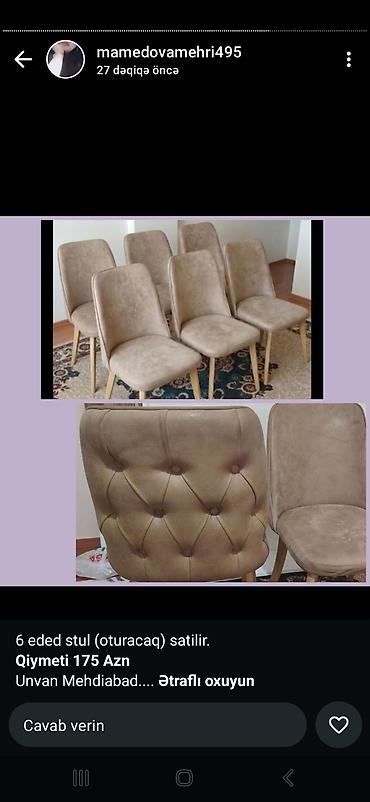 ofis stulları: 6 ədəd yemək otağı stulu satılır. - Rəng: bej - Material: yumşaq — 1