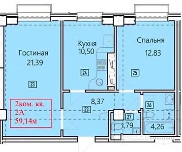 Продажа квартир: 2 комнаты, 59 м², Асанбай мкр Элитка, 4 этаж, ПСО (под самоотделку) — 2