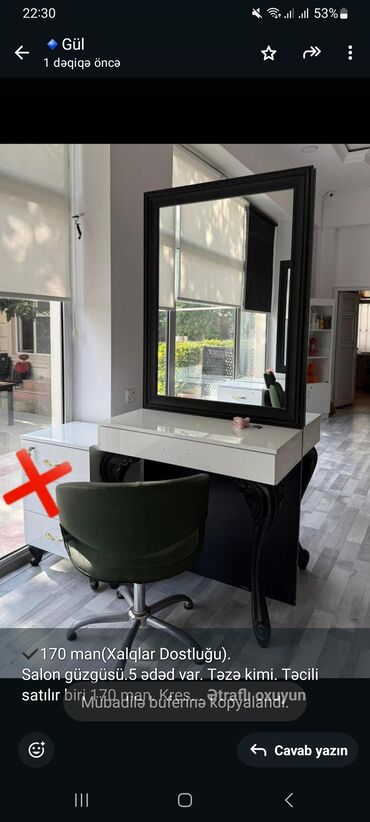 Mətbəx mebeli: ✔️170 man(Xalqlar Dostluğu). Salon güzgüsü.5 ədəd var. Təzə kimi