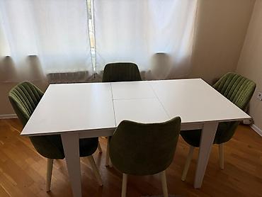 ofis ucun stol: Ağıllı masa və 4 ədəd stul dəsti - Masa: ağ rəngdə, düzbucaqlı forma — 2