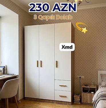 skaf: 3 qapılı dolab – 230 AZN - Minimalist dizayn: ağ ön panellər, taxta — 1