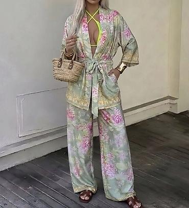 satenske helanke: Komplet – kimono i široke pantalone od satena. - Gornji deo: kimono — 3