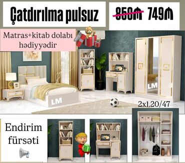 глория мебель: Gənc oda🤴 👸🏼ÇARPAYI+DOLAB+Yazı masası_ 💥 Yeni və sifarişlə Qiymət 