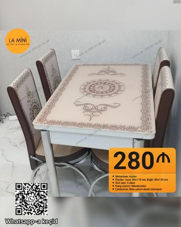 Mətbəx üçün, Açılan, Dördbucaq masa, 4 stul