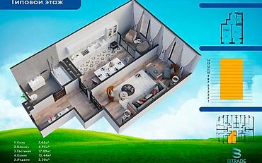 2 комнаты, 52 м², Средний Джал Элитка, 13 этаж, ПСО (под самоотделку)