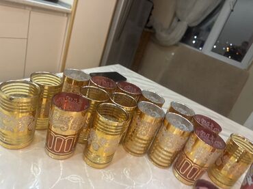 набор инструментов: Stəkanlar, rəng - Qızılı, Şüşə, 14 ədədli dəst