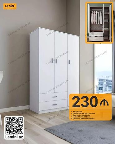 Mebel: 3 qapılı şkaf - Ölçülər: en 47 sm × hündürlük 200 sm × uzunluq 120 sm — 1