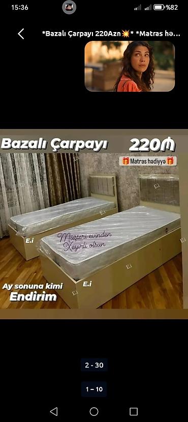 tek neferlik yataq bazali: Yeni, Təknəfərlik çarpayı, Bazalı, Matras ilə, Siyirməsiz — 3