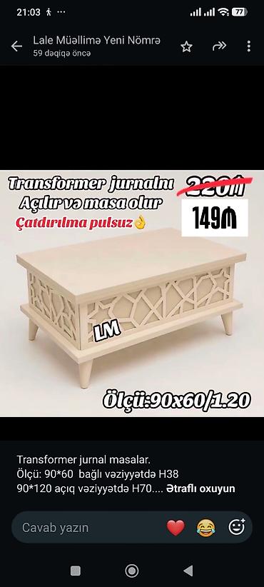 Transformer jurnal masalar. Ölçü: 90*60 bağlı vəziyyətdə H38 90*120 lalafo.az -da Transformer jurnal masalar. Ölçü: 90*60 bağlı vəziyyətdə H38 90*120