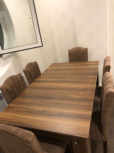 yazi stolu: Qonaq otağı üçün, Yeni, Açılmayan, Dördbucaq masa, 6 stul, Azərbaycan