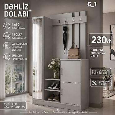 güzgülü skaf: Dəhliz dolabı G_1 - Rahat və funksional həll - 4 ədəd asqı - 4 ədəd — 1