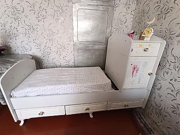 set mebel: Qız üçün, İşlənmiş, Çarpayı, Matras ilə, Siyirməli — 1