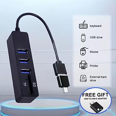 yeni hub: USB Hub + Kart Oxuyucu (USB-A bağlantılı, hədiyyə USB-A → USB-C — 1