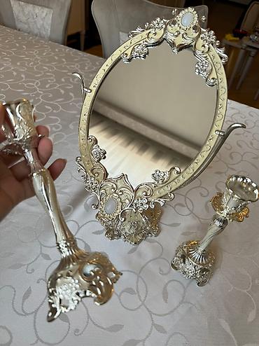 guzgu samdan: Güzgü Masaüstü, Oval, Toy üçün, Şamdanla — 2