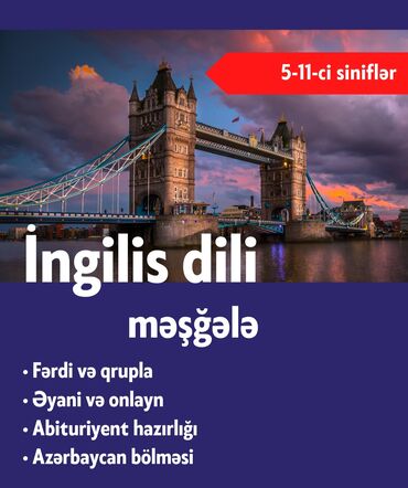 Təhsil, elm: Elanda qeyd olunan qiymət ingilis dilindən fərdi hazırlığa aiddir✔