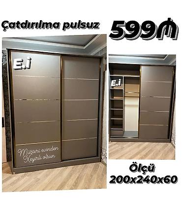 divar skaflari: Sürgülü qapılı dolab - Ölçü: 200 x 240 x 60 sm - Rəng: mat qəhvəyi — 1