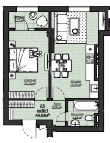 1 комната, 45 м², Элитка, 3 этаж, ПСО (под самоотделку)