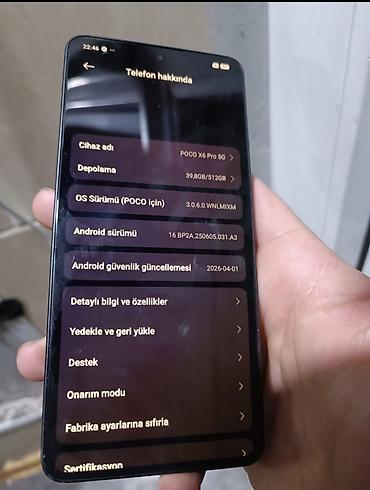 poco x3 kabro: Poco X6 Pro 5G, 512 GB, rəng - Qara, Barmaq izi — 2