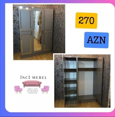 adona mebel: Гардеробный шкаф, Новый, 3 двери, Распашной, Прямой шкаф, Азербайджан