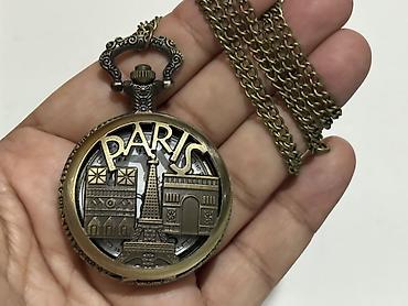 saat slava: Paris temalı cib saatı – zəncirli, kvartslı - Qapaqlı dizayn: Ön — 1