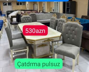 Masa və oturacaq dəstləri: Qonaq otağı üçün, Yeni, Açılmayan, Dördbucaq masa, 6 stul, Azərbaycan