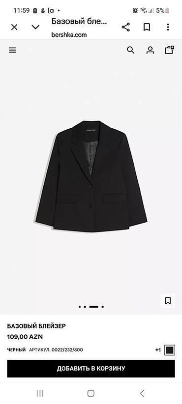 Plaşlar: Bershka bazik bleizer XL yeni - Rəng: qara - Model: klassik düz kəsim — 4