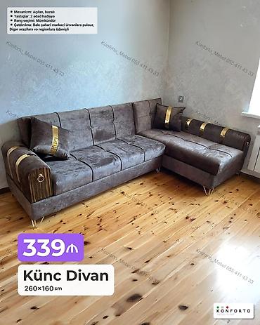 Ev üçün mebel: Künc divan – 260×160 sm - Mexanizm: açılan, bazalı (yataq funksiyası — 1