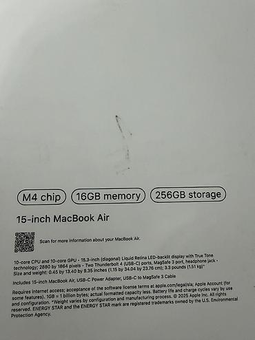 Ноутбуки Apple (MacBook): MacBook Air M4 2025 16/256 15 дюймов Состояние идеал! Как новый! Акб — 5