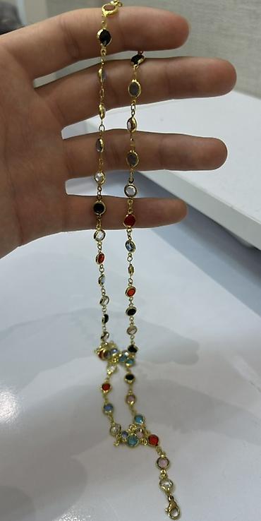 Цепочки: Çoxrəngli daşlı zəncir kolye - Material: qızılı tonlu metal ərinti - — 1
