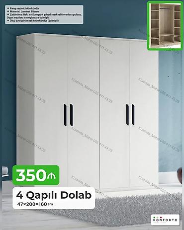 Dolablar: 4 qapılı paltar dolabı Ölçü: 47×200×160 sm Material: 18 mm laminat — 1