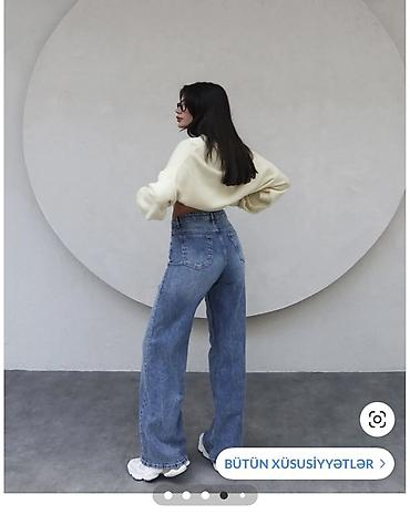 Джинсы: Qadın geniş kəsimli cins şalvar - Model: High-waist, geniş paça (wide — 1