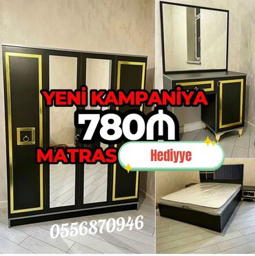 Yataq otağı dəstləri: İkinəfərlik çarpayı, Dolab, Termo, 2 tumba, Azərbaycan, Yeni — 9