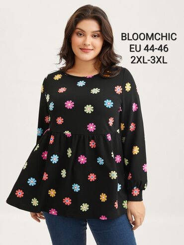 asimetrična tunika: 2XL (EU 44), Polyester, Floral, color - Black