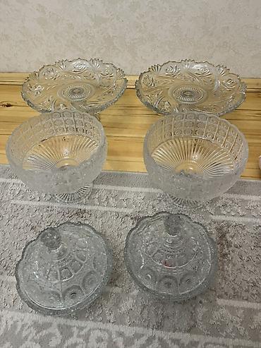 sade tortlar: Şüşə qab dəsti - Material: qalın sadə şüşə - 6 ədəd 2 tort qabı 2 — 1