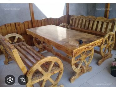 Bağ, çöl oturacaqları: Taxta yemək dəsti – müxtəlif modellər - Material: tam ağac (kənd — 6