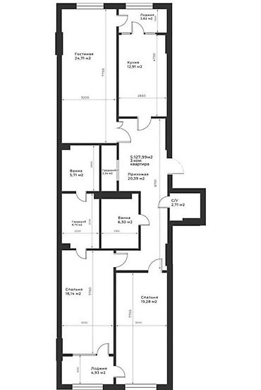 островский: 3 комнаты, 129 м², БГУ Элитка, 3 этаж, ПСО (под самоотделку) — 9