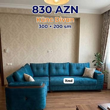 mavi divan: Künc Divan – 300 × 200 sm - Rəng: mavi-yaşıl (türkuaz ton) - — 1