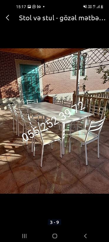 Masa və oturacaq dəstləri: Qonaq otağı üçün, Yeni, Açılmayan, Dördbucaq masa, 4 stul — 15
