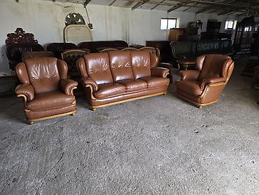 Stilske garniture: Kožna garnitura za dnevni boravak – set 1 - Sastav: trosed sa tri — 14